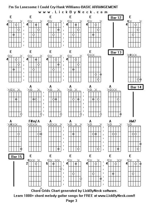 Chord Grids Chart of chord melody fingerstyle guitar song-I'm So Lonesome I Could Cry-Hank Williams-BASIC ARRANGEMENT,generated by LickByNeck software.